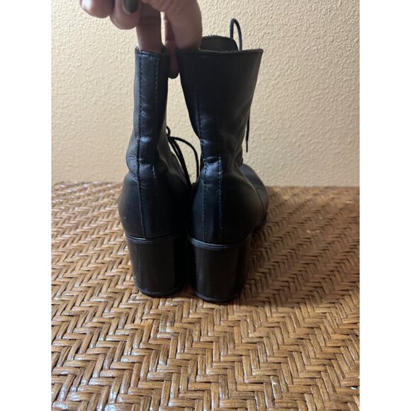 Vintage LA Canadienne Leather Lace-Up Ankle Boots With Block Heel Black Size 9.5 - Picture 3 of 11
